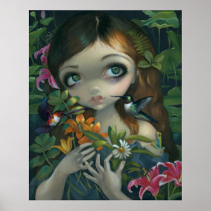 Wildwood Bouquet ART PRINT big eye art hummingbird ポスター