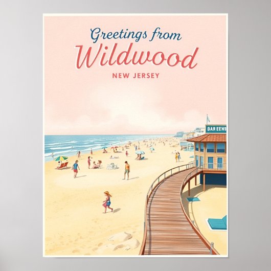 Wildwood, New Jersey – Retro Beach Scenes ポスター (正面)