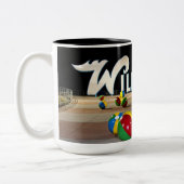 Wildwood NJの遊歩道のWildwoodの印 ツートーンマグカップ (左)