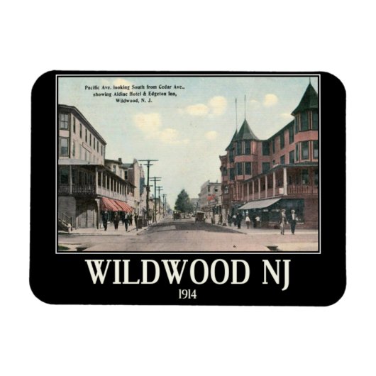 Wildwood NJ、通りビュー、1914、ヴィンテージスタイル マグネット (横)
