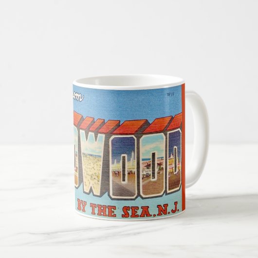Wildwood NJ Old Postcard Mug コーヒーマグカップ (正面右)