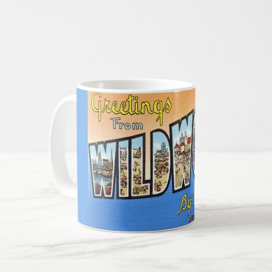 Wildwood NJ Vintage Postcard Mug コーヒーマグカップ (正面左)