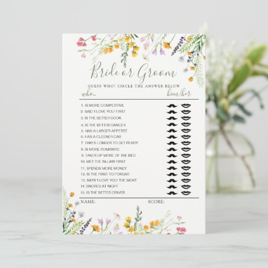 Wilflowers花嫁または花婿ゲームの完全編集可能カード 招待状 (スタンド正面)