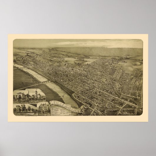 Wilkes-Barre, PAパノラママップ – 1889 ポスター (正面)