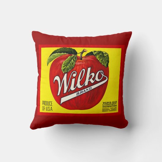 Wilkoのブランドのりんごのヴィンテージのフルーツの木枠のラベル クッション (裏面)