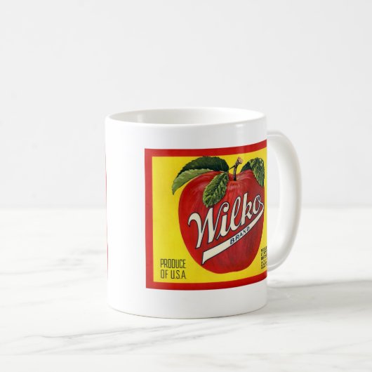 Wilkoのブランドのりんごのヴィンテージのラベル コーヒーマグカップ (正面右)
