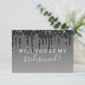 WiLlあなたは私のブライドメイドファブグリッタードリップブラック 招待状 (スタンド正面)