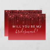 WiLlあなたは私のブライドメイドファブグリッタードリップレッド 招待状 (正面/裏面)