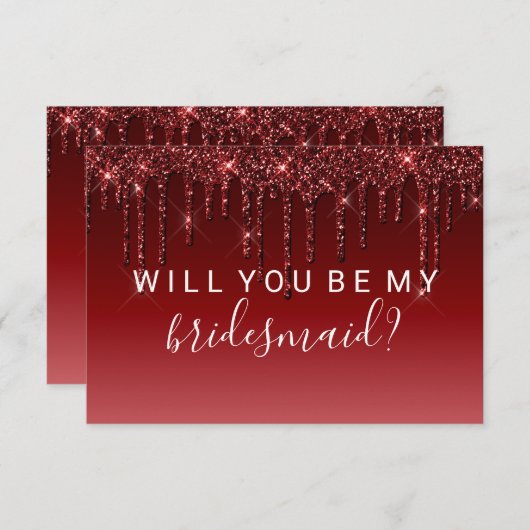 WiLlあなたは私のブライドメイドファブグリッタードリップレッド 招待状 (正面/裏面)