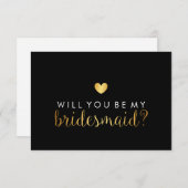 WiLl Be My Bridesmaid - 金ゴールドハートスクリプトFab 招待状 (正面/裏面)