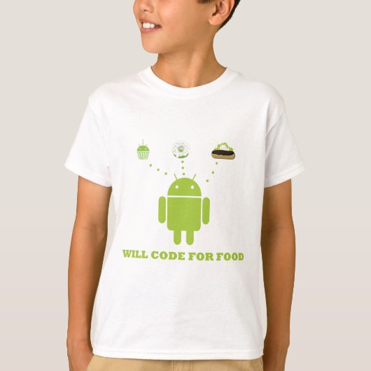 Will Code For Food (アンドロイド・ソフトウェア開発者) Tシャツ (正面)