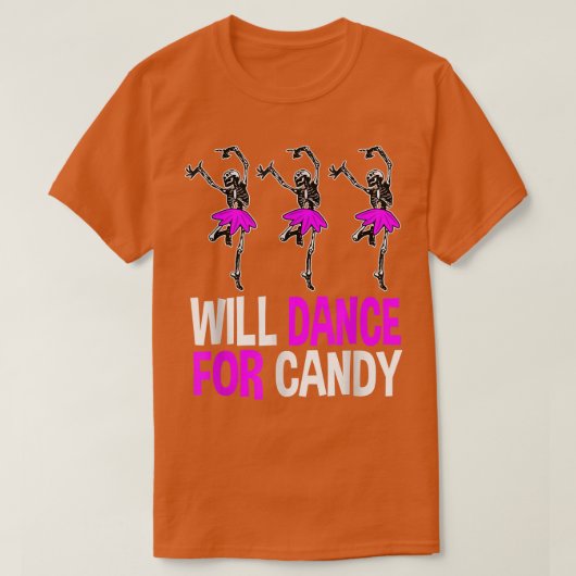Will Dance For Candy Dancing Skeleton Halloween Sq Tシャツ (デザイン正面)