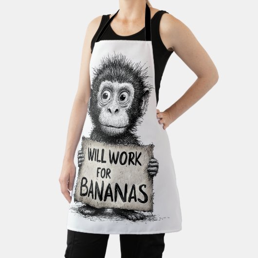 Will Work for Bananas - Humorous Monkey Sketch エプロン (インサイチュ)