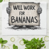 Will Work for Bananas - Humorous Monkey Sketch キッチンタオル (折り畳み)