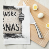Will Work for Bananas - Humorous Monkey Sketch キッチンタオル (四つ折り)