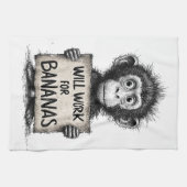 Will Work for Bananas - Humorous Monkey Sketch キッチンタオル (横)