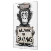 Will Work for Bananas - Humorous Monkey Sketch クリップボード (左)