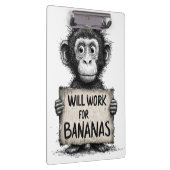 Will Work for Bananas - Humorous Monkey Sketch クリップボード (右)