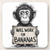 Will Work for Bananas - Humorous Monkey Sketch コースター (正面)