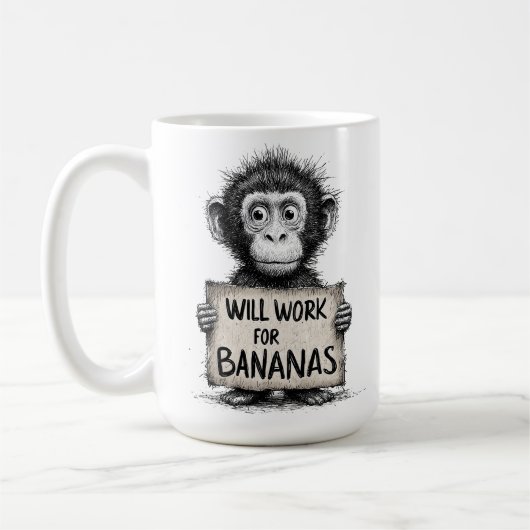 Will Work for Bananas - Humorous Monkey Sketch コーヒーマグカップ (左)