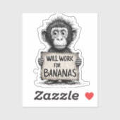 Will Work for Bananas - Humorous Monkey Sketch シール (シート)