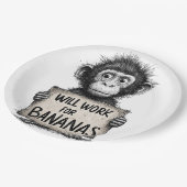 Will Work for Bananas - Humorous Monkey Sketch ペーパープレート (アングル)