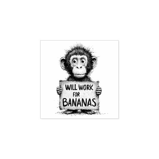 Will Work for Bananas - Humorous Monkey Sketch ラバースタンプ (インプリント)