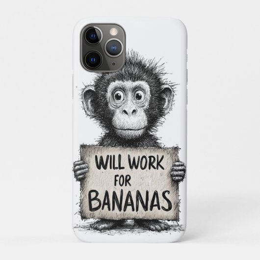 Will Work for Bananas - Humorous Monkey Sketch Case-Mate iPhoneケース (裏)