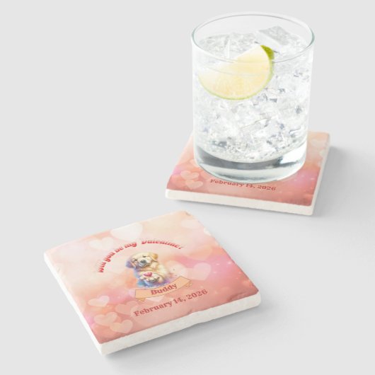 Will you be mine Valentine? personalized  ストーンコースター (横)