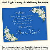 Will You Be My Best Man?  Cobalt Blue & White Rose