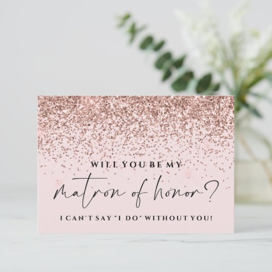 Will You Be My Brides Maidカード – バラ金ゴールドグリッター 招待状 (スタンド正面)