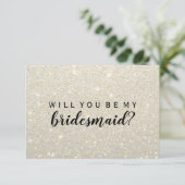 WiLl You Be My Bridesmaid – ホワイト金ゴールドグリッターFab 招待状 (スタンド正面)