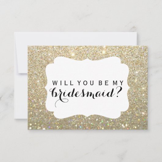 Will You Be My Bridesmaid -金ゴールドグリッターFab 招待状 (正面)