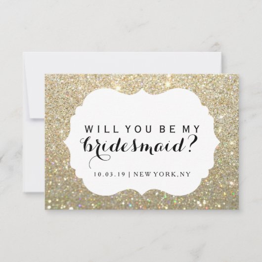 Will You Be My Bridesmaid -金ゴールドファブドレス 招待状 (正面)