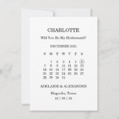 Will You Be My Bridesmaid Arch Photo Calendar Card カード (裏面)