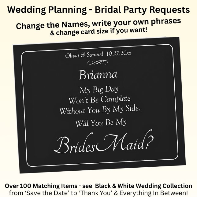 Will You Be My Bridesmaid? Black & White Card (クリエイターアップロード済み)