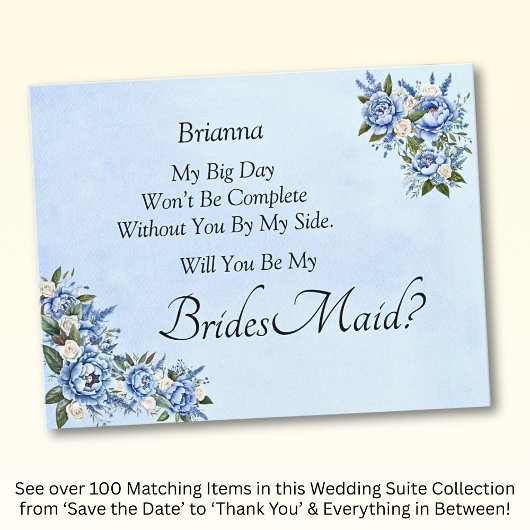 Will You Be My Bridesmaid?  Blue Peony Card