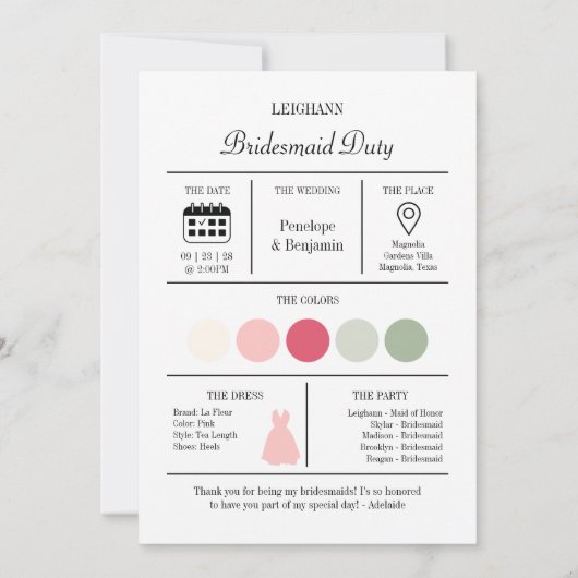 Will You Be My Bridesmaid Bridesmaid Proposal Card 招待状 (裏面)