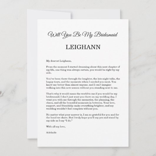 Will You Be My Bridesmaid Bridesmaid Proposal Card 招待状 (裏面)