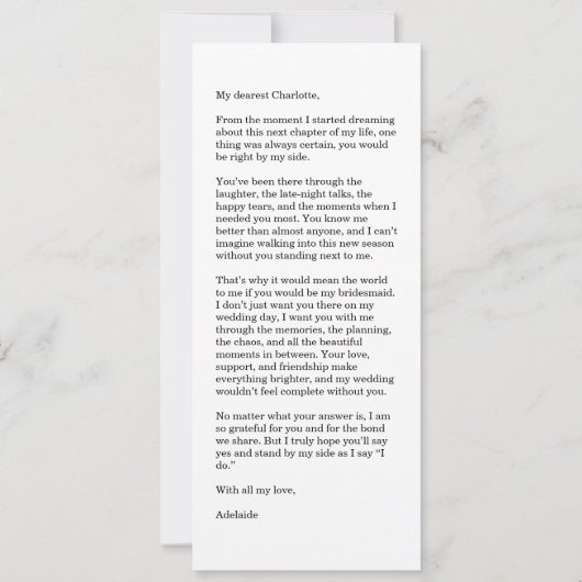 Will You Be My Bridesmaid Bridesmaid Proposal Card 招待状 (裏面)