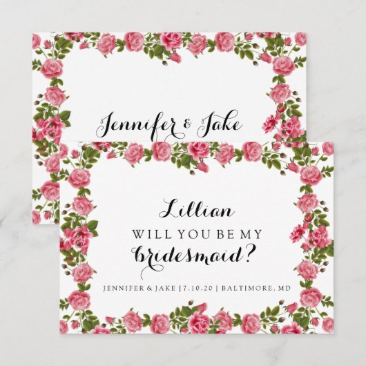 『Will You Be My Bridesmaid Card -バラ 招待状 (正面/裏面)