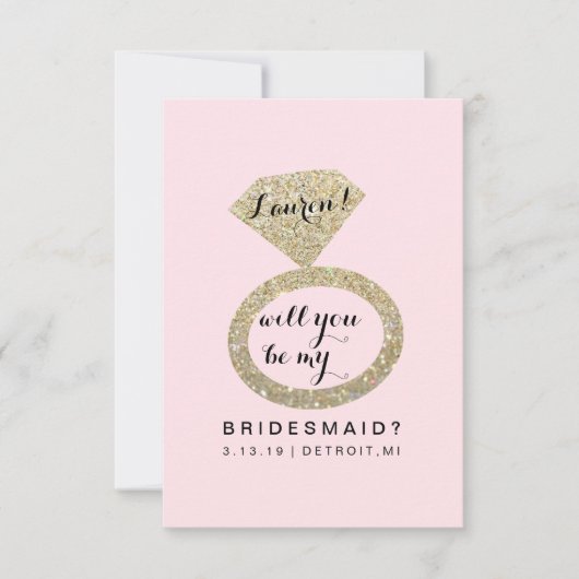『Will You Be My Bridesmaid Card - Glitリングや輪Fab P』 招待状 (正面)