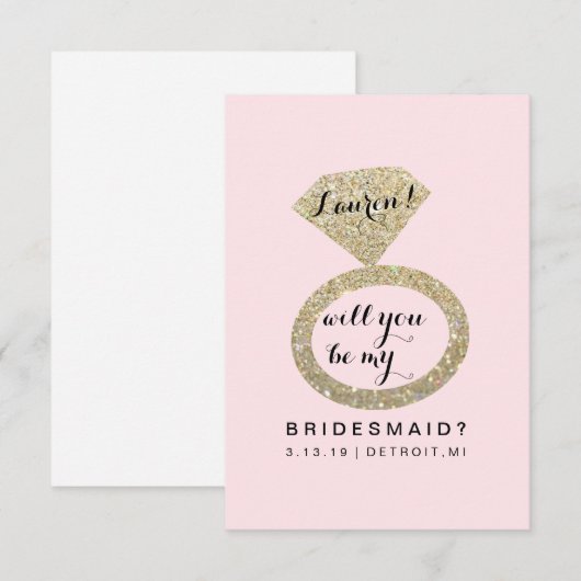 『Will You Be My Bridesmaid Card - Glitリングや輪Fab P』 招待状 (正面/裏面)