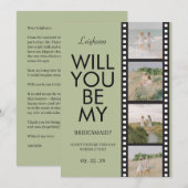 Will You Be My Bridesmaid Photo Green Reel 招待状 (正面/裏面)