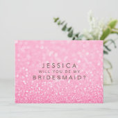 Will You Be My Bridesmaid Pink Glitter Card 招待状 (スタンド正面)