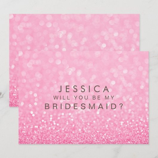 Will You Be My Bridesmaid Pink Glitter Card 招待状 (正面/裏面)