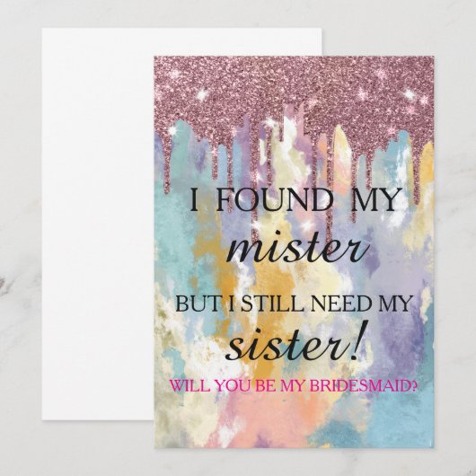 Will you be my bridesmaid? Rose Gold Dripping Invi 招待状 (正面/裏面)