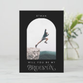 Will you be my Bridesman Minimal Photo Black Arch 招待状 (スタンド正面)