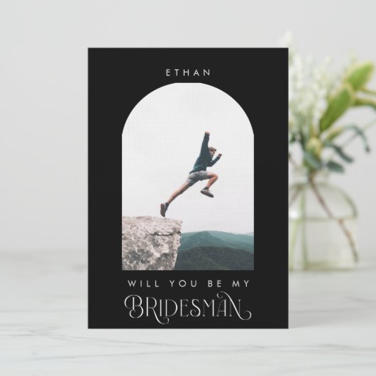 Will you be my Bridesman Minimal Photo Black Arch 招待状 (スタンド正面)