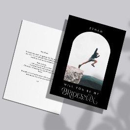 Will you be my Bridesman Minimal Photo Black Arch 招待状